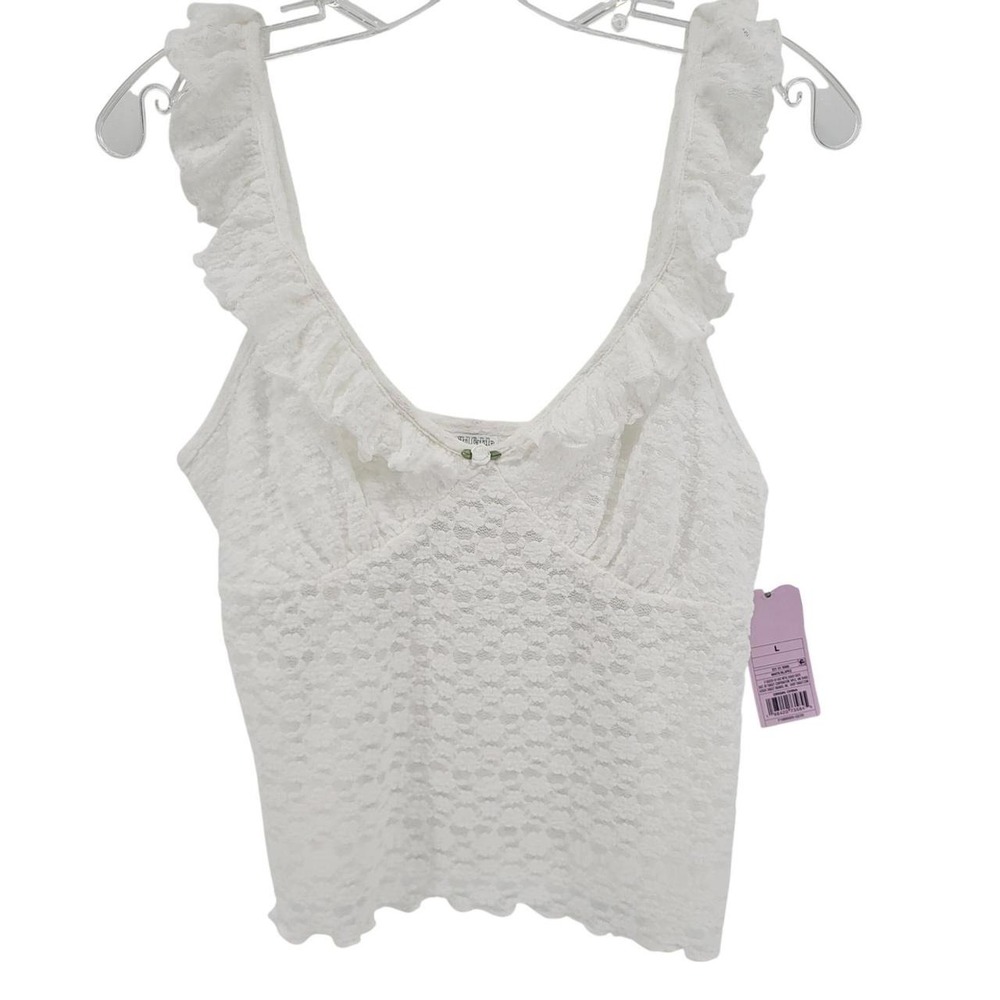 Wild Fable White Floral Lace Ruffle Cami Top Large NWT Coquette V-Neck Rose